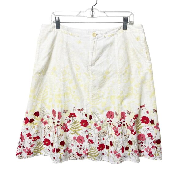 Eddie Bauer Women’s Floral White, Red, Pink & Green Lined Cotton Mini Skirt 12 - Picture 2 of 7